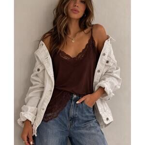 NEW Kate Kasin Women's Brown Lace Trim Cami Sz. Large Coquette Intimate Lingerie